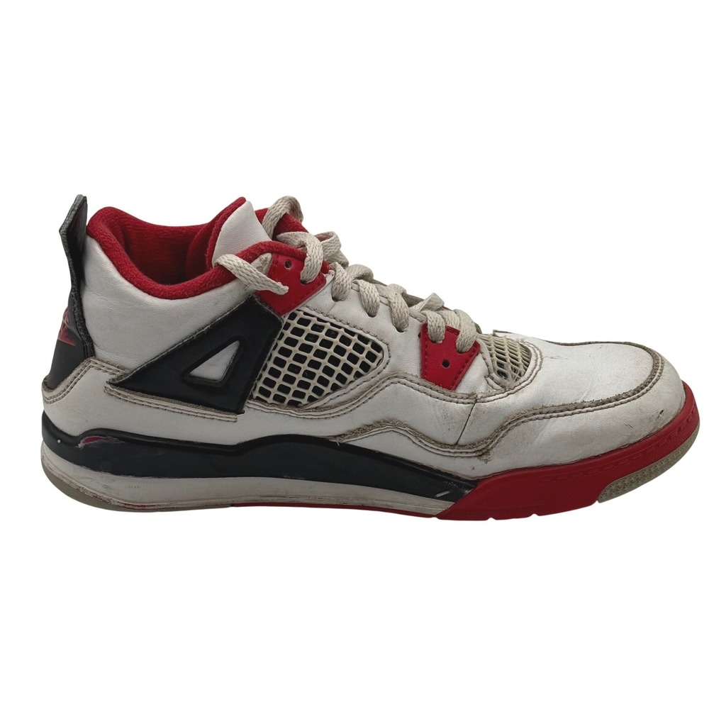 Kids Jordan 4‎ Retro White Red Black Basketball Shoes BQ7669 160 Size 3Y - Picture 6 of 8